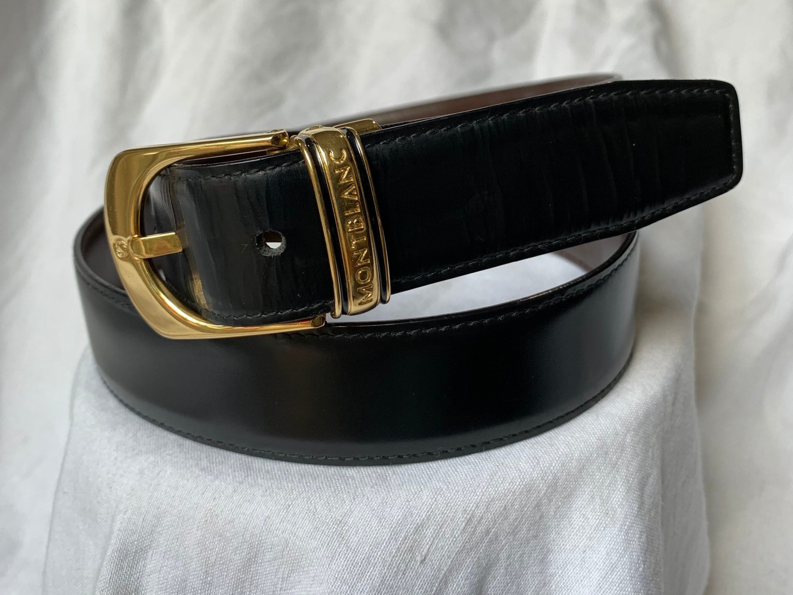 Genuine Vintage MONTBLANC Reversible Black Brown Leather Belt