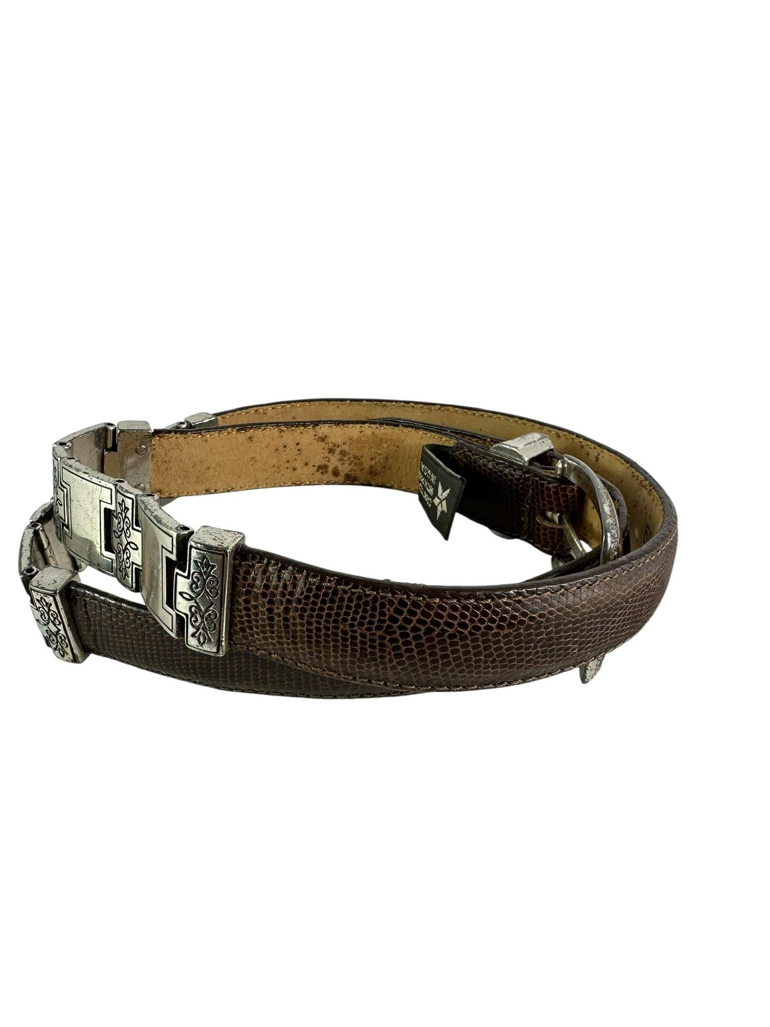 Brighton Reptile Texture Genuine Lizard Leather Vintage Medieval Metalwork Belt Retro Brighton Museum Black Leather Belt With Lizard Pattern  main image 4
