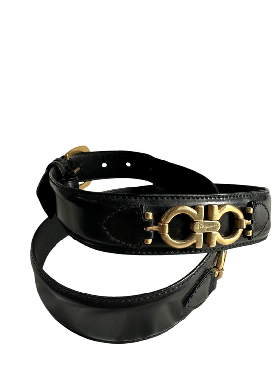 SALVATORE FERRAGAMO Black Leather Gold Gancini Women Belt  display picture 1