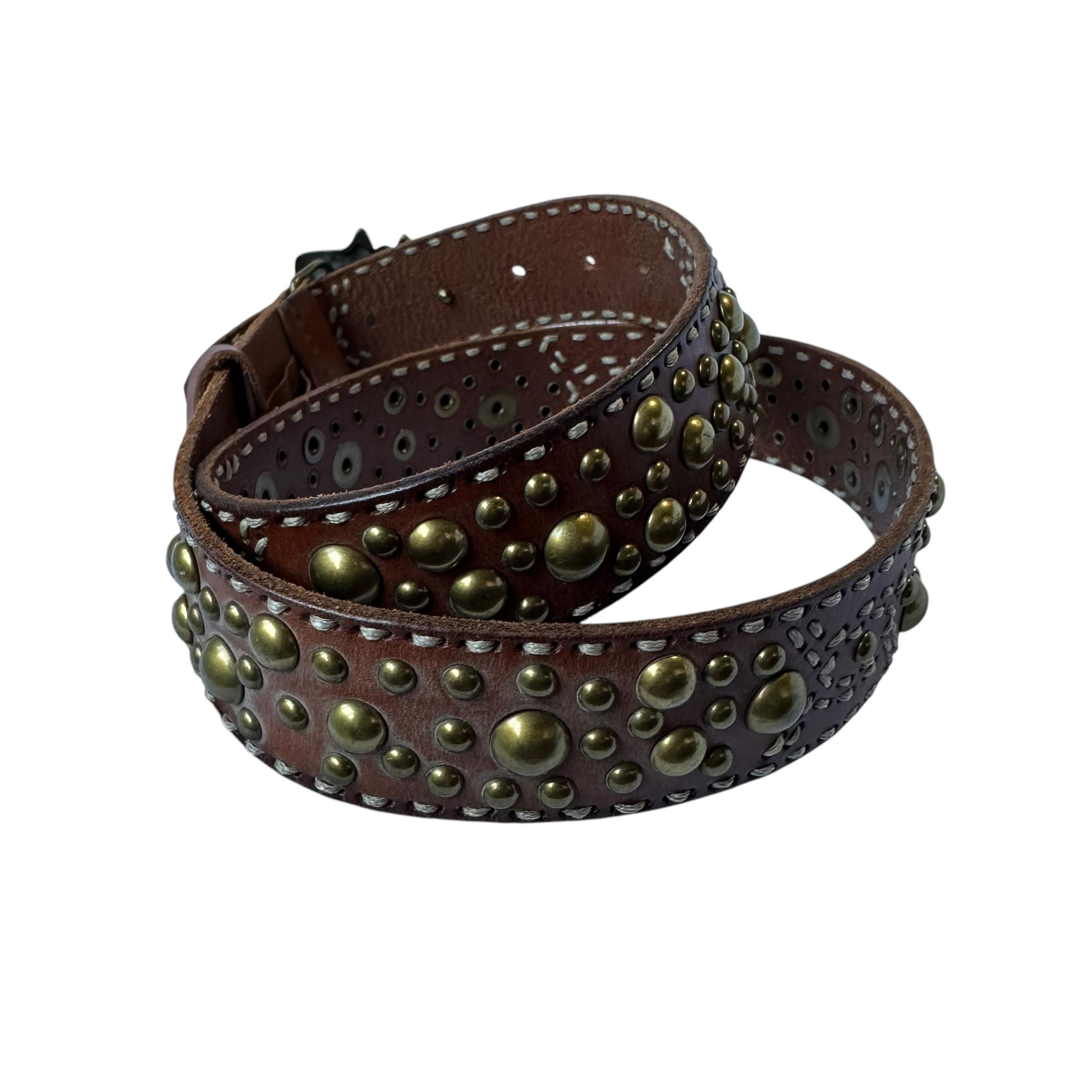 Vintage BETSEY JOHNSON Brown Genuine Leather Floral Buckle Studded Belt Size M Vintage BETSEY JOHNSON Brown Genuine Leather Floral Buckle  main image 4