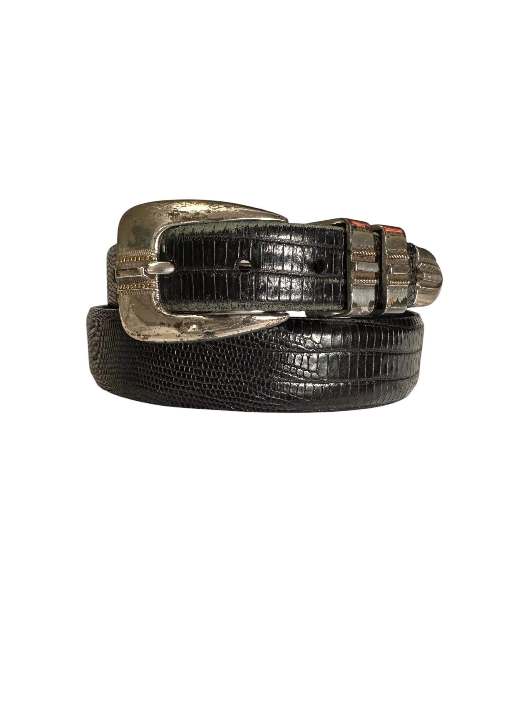 Genuine Vintage LITO-MOTI Black Genuine Lizard Sterling Belt Size M 36 Unisex Lizard Men main image 2