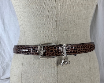 Vintage Brighton lichtbruine leren riem met golfmotief maat 34, Large USA