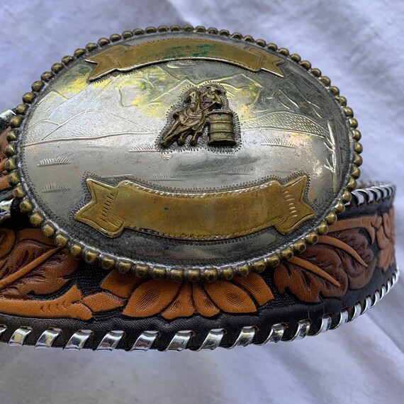 小物 vintage Western belt. 90s Vintage 90s Brown Leather Taper Belt 34 Metal Tipped Western