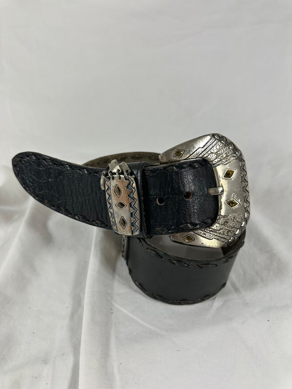 Stunning Vintage Croc Pattern Genuine Leather Wide Belt  display picture 3