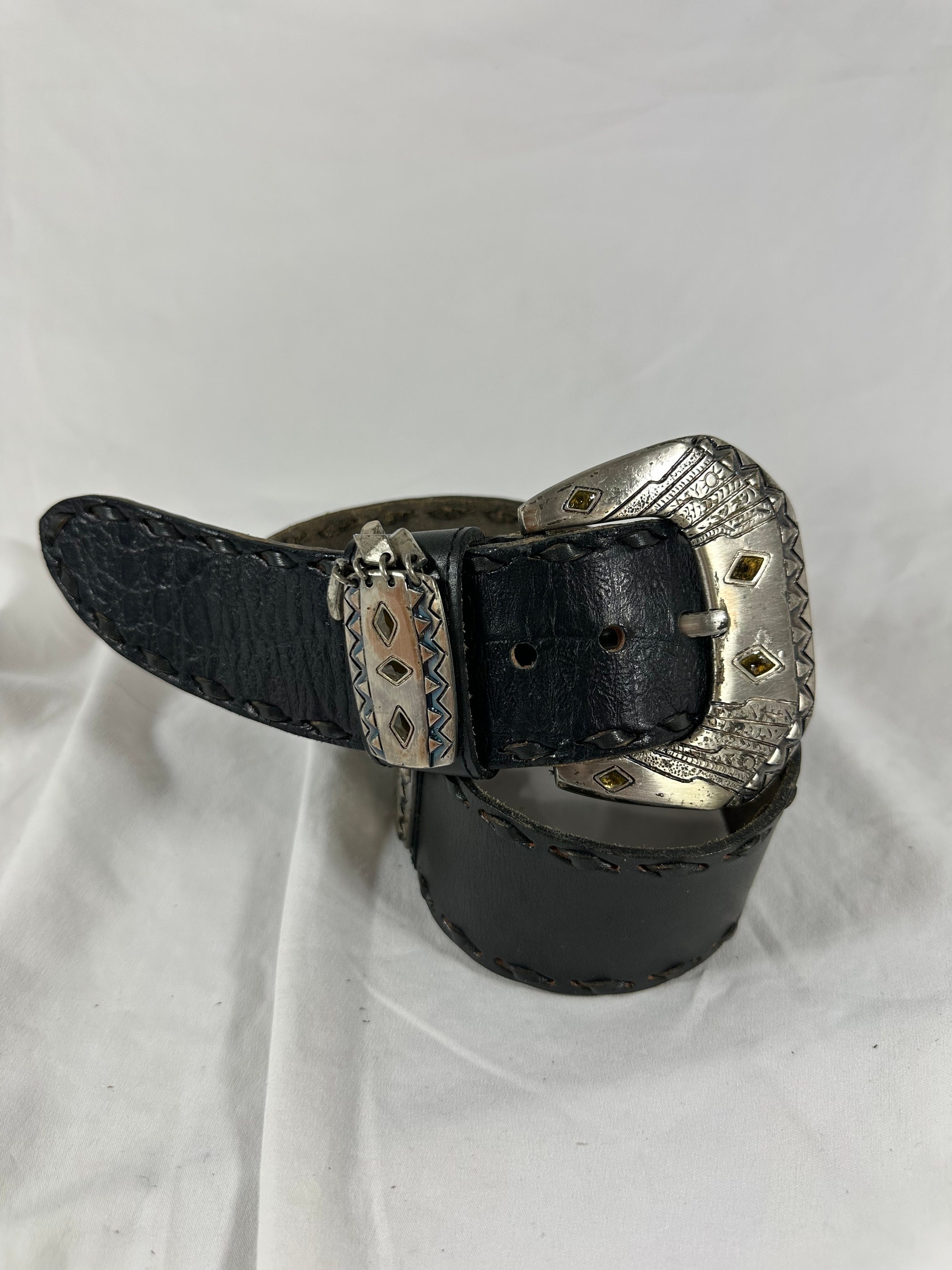 Stunning Vintage Croc Pattern Genuine Leather Wide Belt 