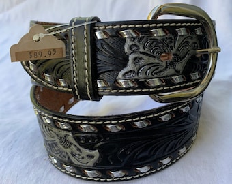 Stunning Vintage LUCKY BRAND Brown Leather Belt With Blue 