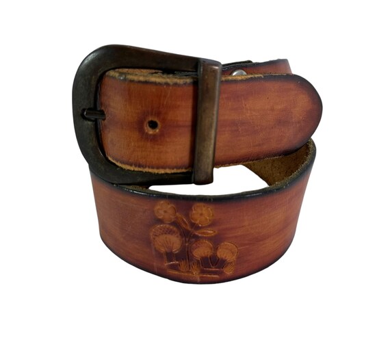 45rpm ブラウンレザー花模様ベルト 新品☆USA製 BRACKNEY LEATHER WORKS 花柄 型押し ペイント