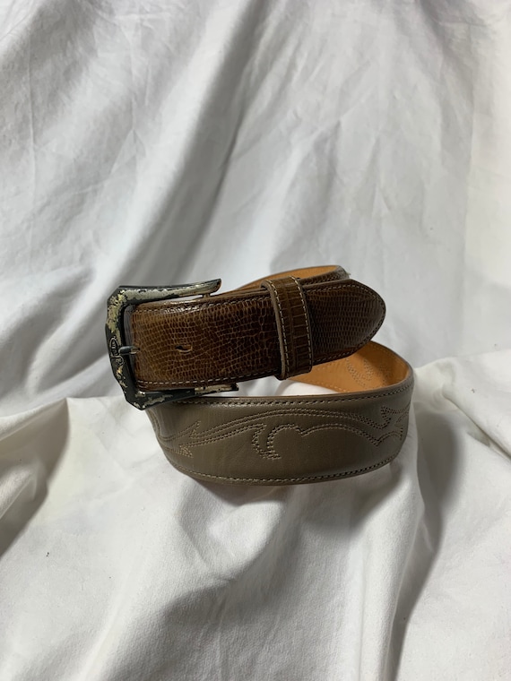 Stunning Vintage JUSTIN USA Two Tone Leather Belt 30 USA Men  display picture 3
