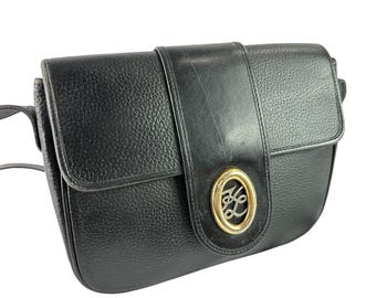 Genuine vintage KARL LAGERFELD black leather shoulder bag purse front flap