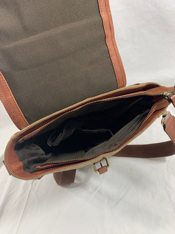 Genuine vintage canvas and tan leather messenger bag … Gem