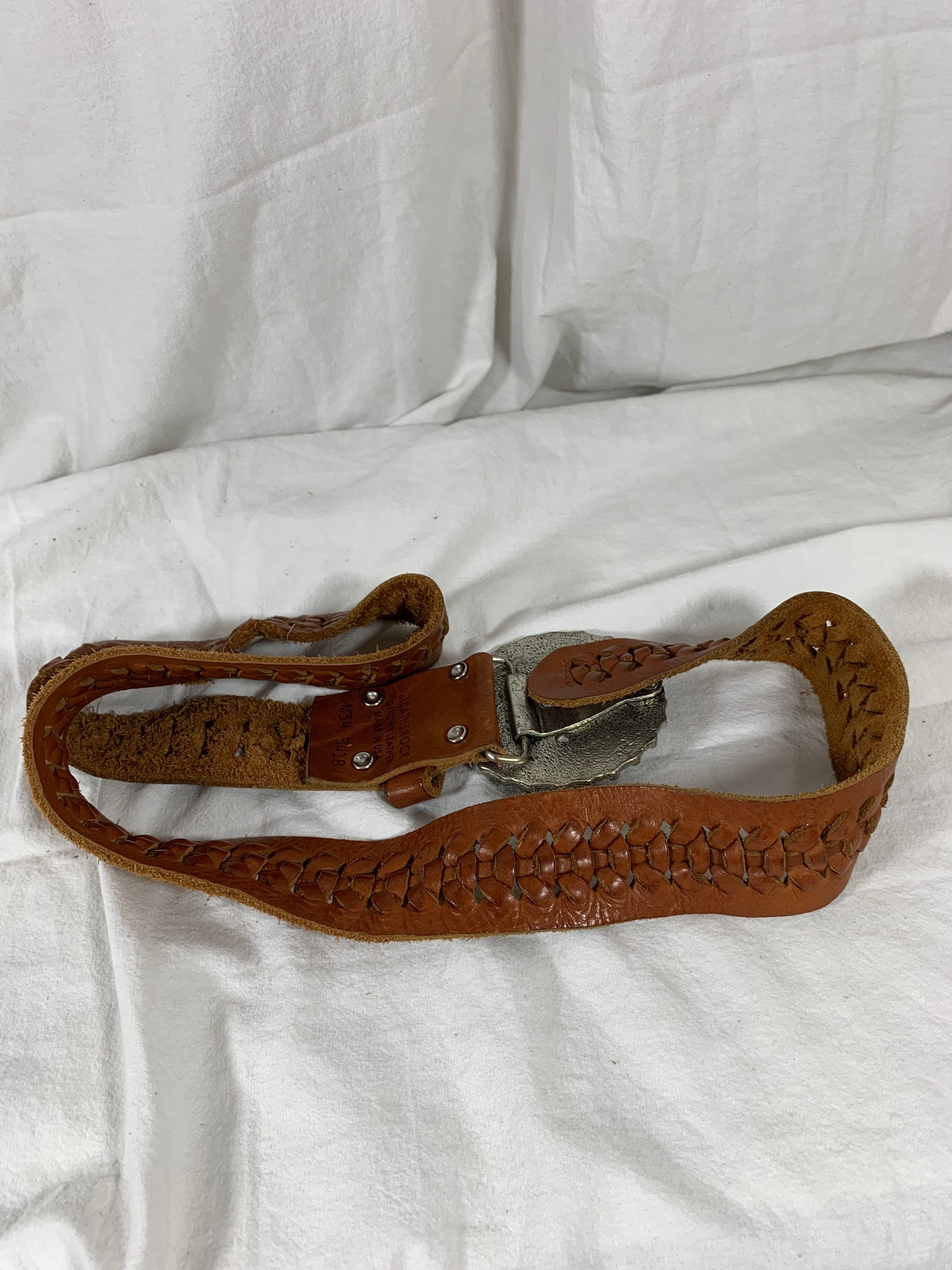Vintage LEATHEROCKS USA Jeweled Turquoise Woven Leather Belt 