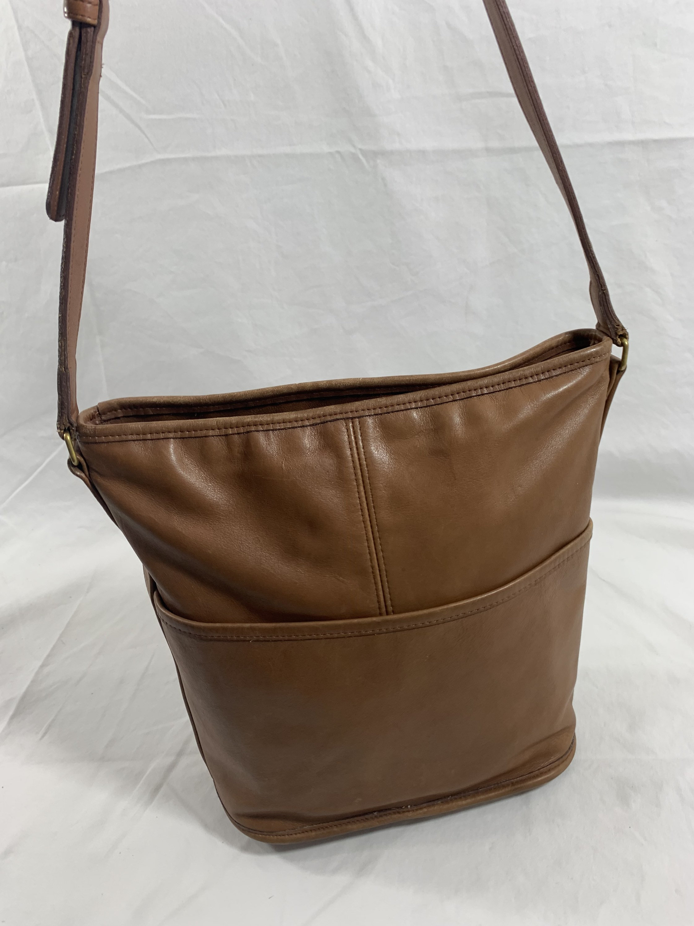 Coach Leather Shoulder bucket bag in Rust Brown with Tassel Detail