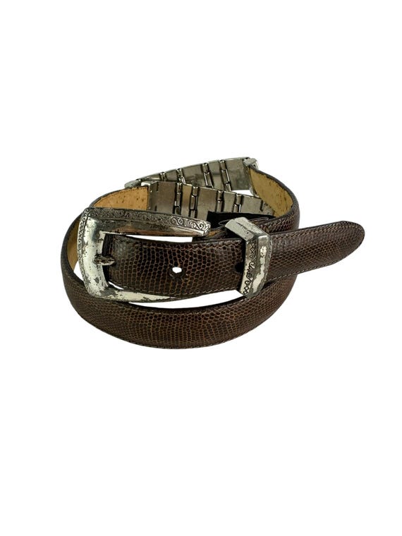 Brighton Brown Lizard Print Leather Belt Rope Silver Tone  display picture 3