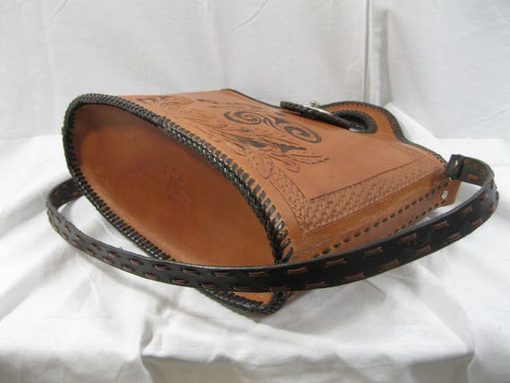 Vintage tan leather tooled stitched structured sh… - image 8