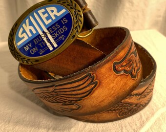 Vintage Genuine Tooled Leather Belt Size 36 With Aminco