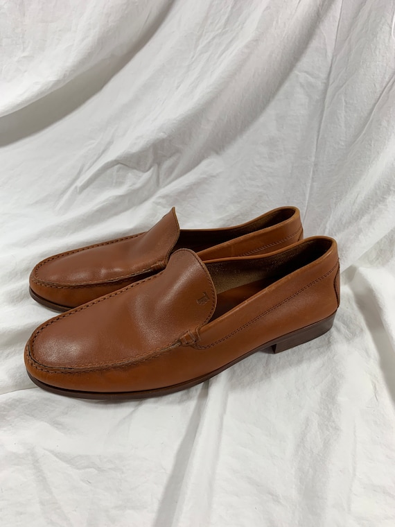 Vintage Tods Men Tan Leather Loafers Moccasin Shoes 11
