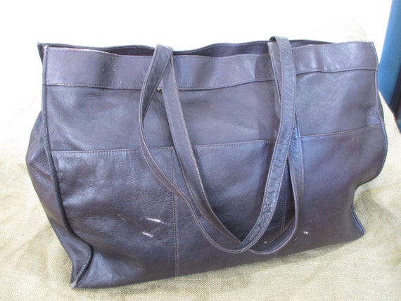 Genuine huge vintage brown leather shopping tote bag Colombia travel shopper