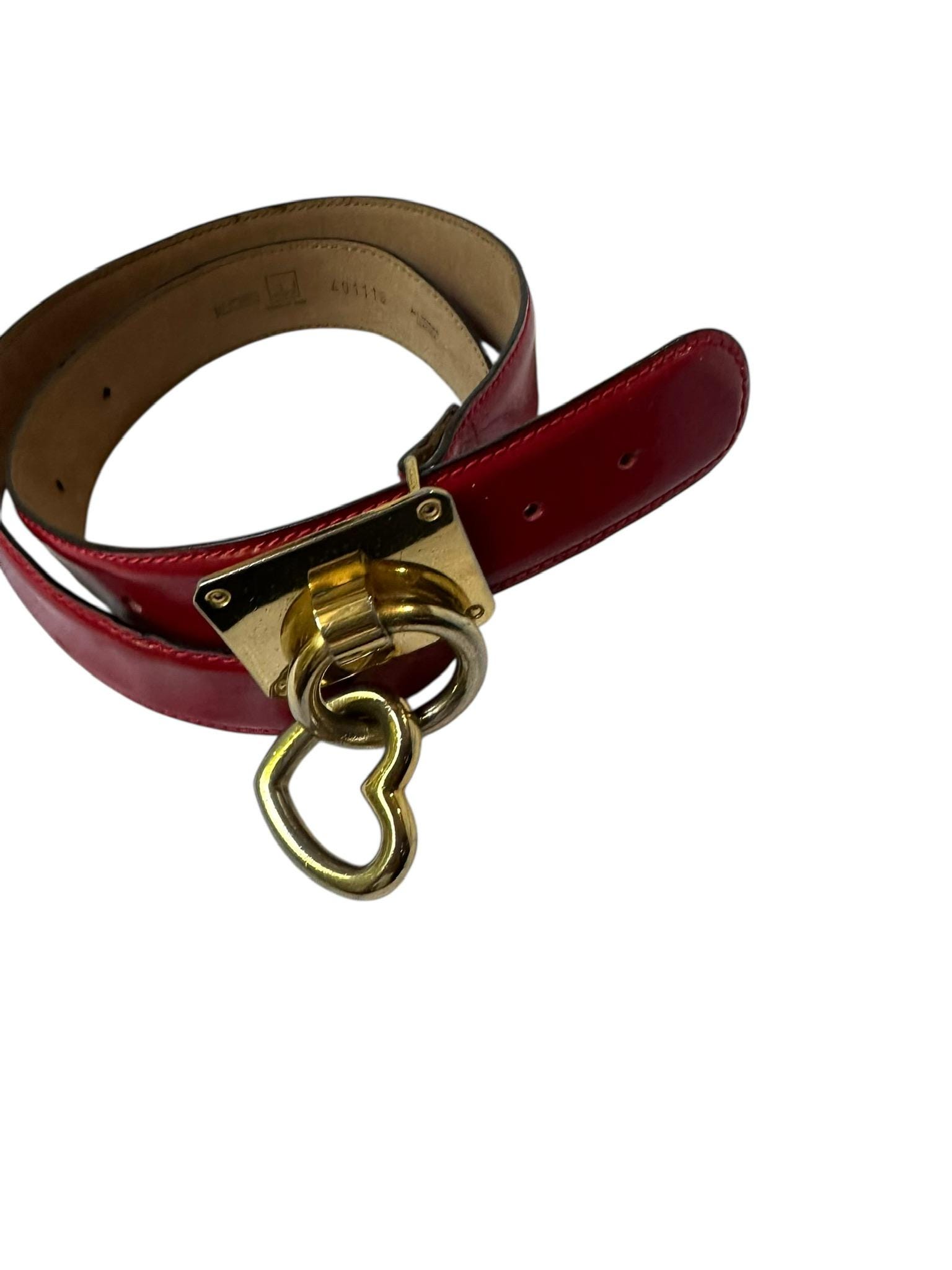 Vintage MOSCHINO Redwall En Heart Red Leather Buckle Belt  display picture 1