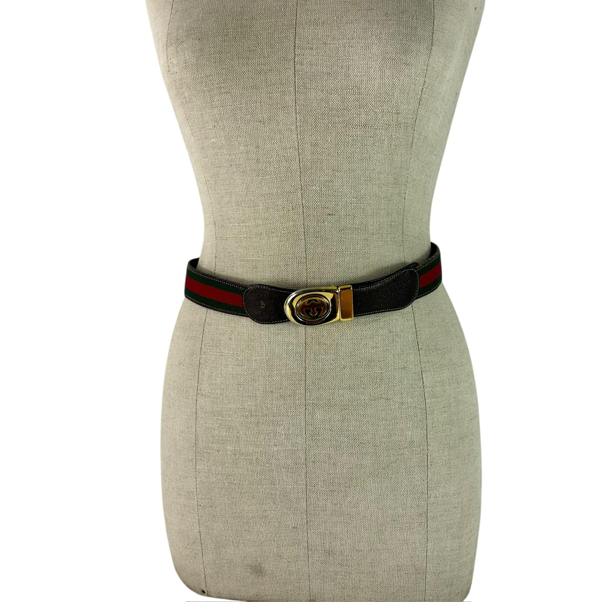 Gucci Vintage 70s Reversable Red White Leather Belt Gold Buckle 34 HTF Authentic Gucci Red/Green Web Leather Gold Interlocking G  main image 3