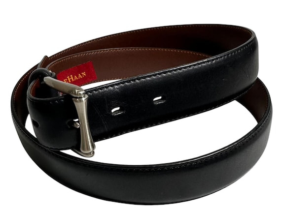 Genuine COLE HAAN Black Leather Silver Buckle Men display picture 3