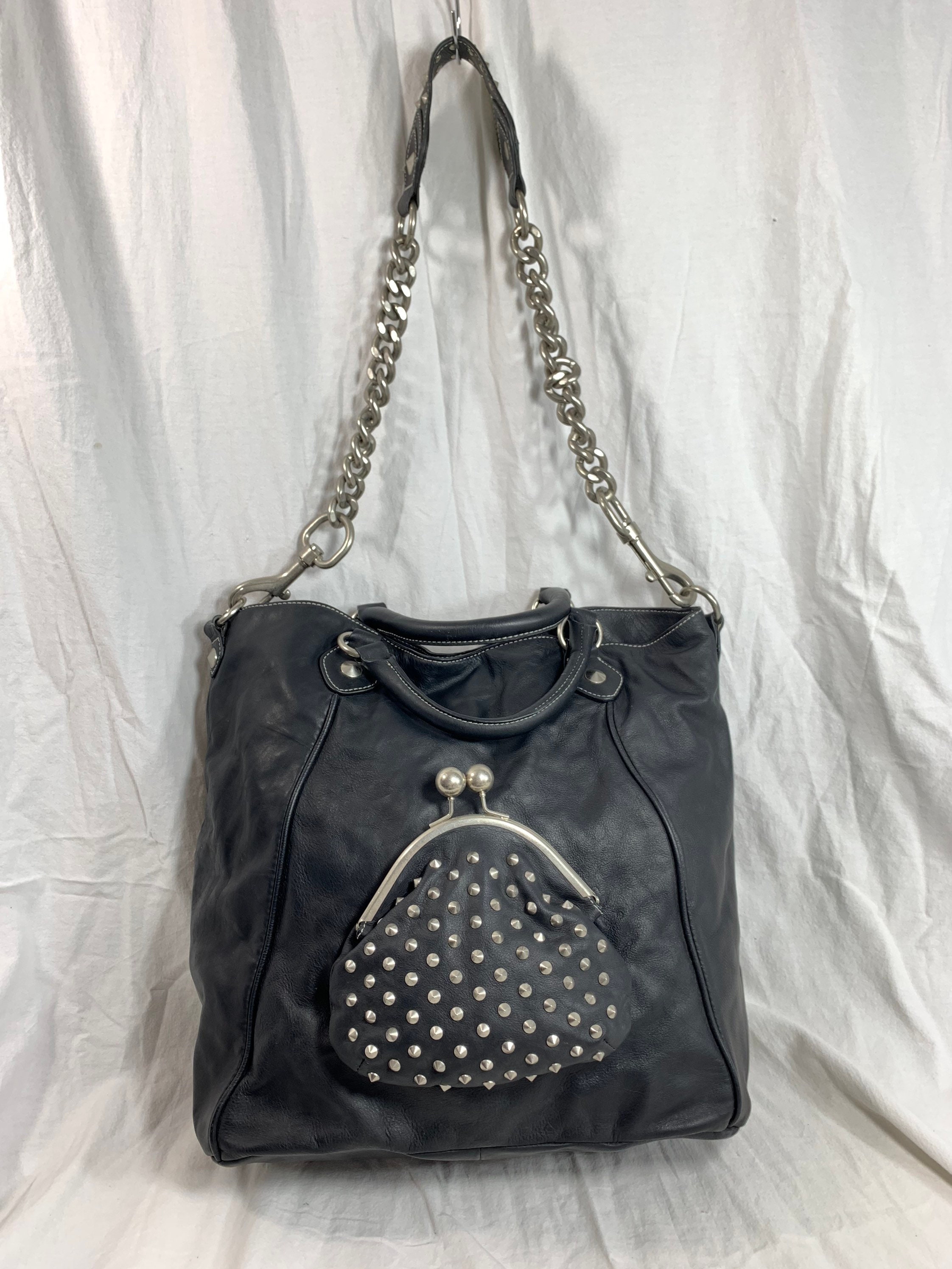 Vintage BETSEY JOHNSON black leather tote bag with kiss lock Etsy