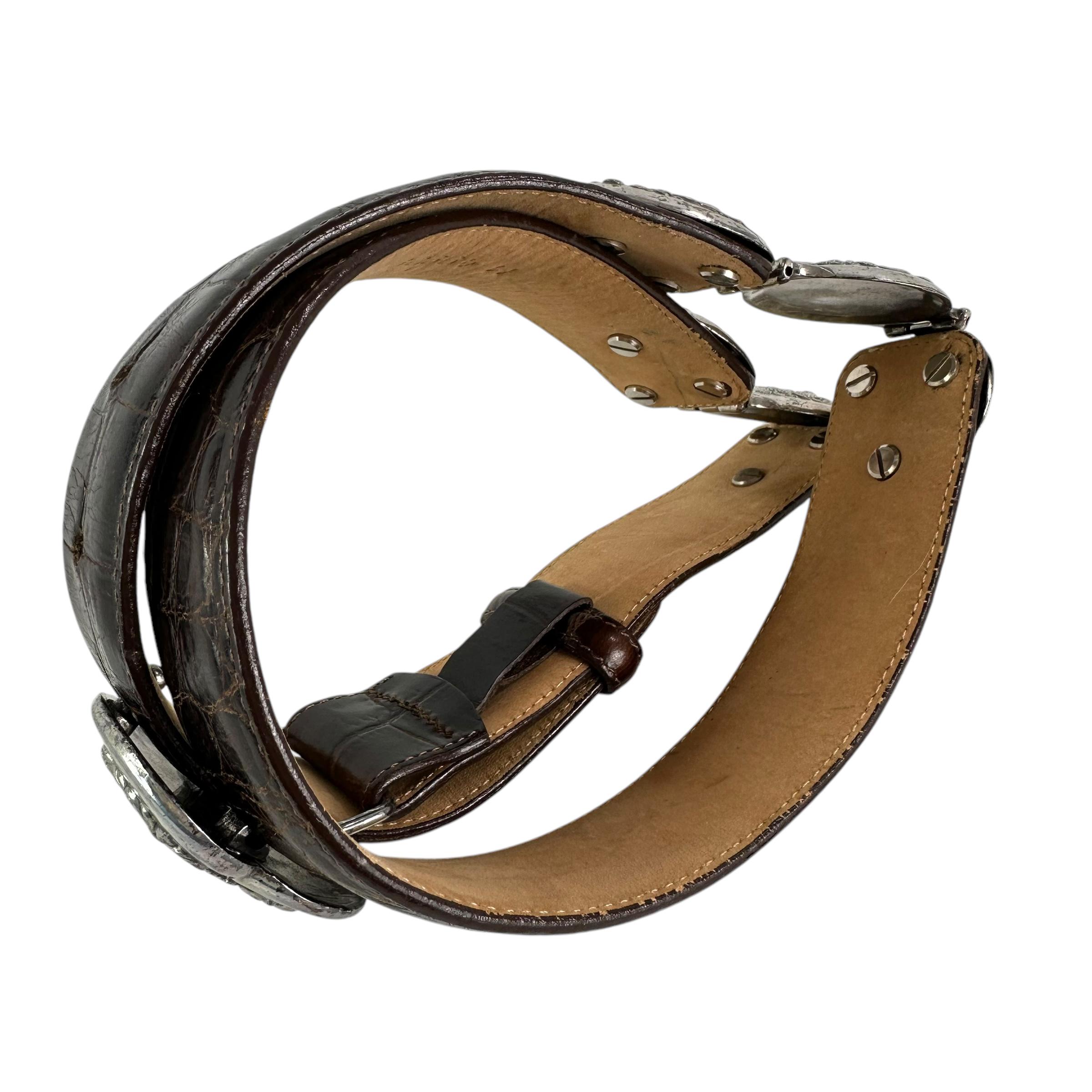 BRIGHTON Brown Genuine Leather Faux Croc With Heart Buckle  display picture 1