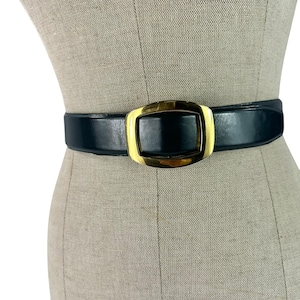 RARE VTG Jaeger Black Leather Statement Belt | Retro Mod Buckle | Size Small RARE VTG Jaeger Black Leather Statement BeltRetro Mod  main image 3