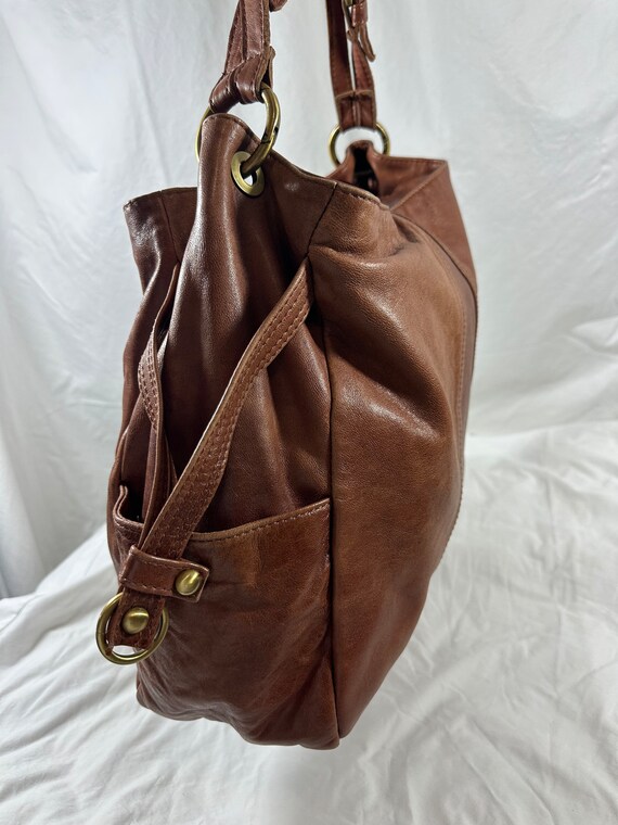 Genuine large vintage tan leather shoulder bag purse … Gem