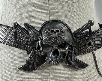 Genuine Vintage UGO CACCIATORI Sterling Skull Pirate Belt Unisex