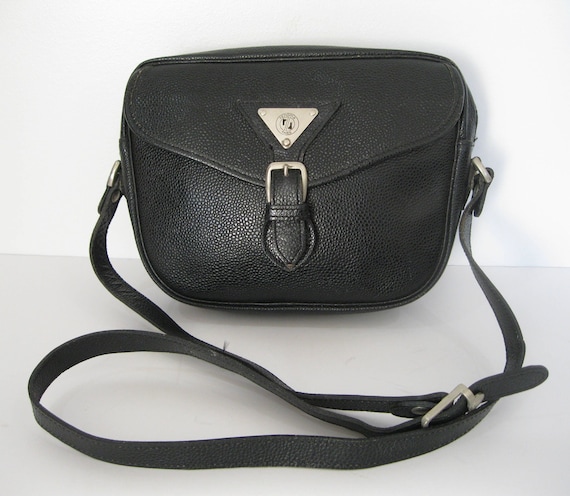 Stunning genuine vintage RENOMA Paris black pebbled leather 