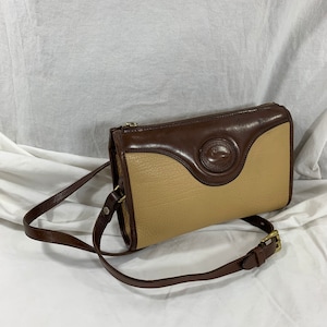 Vintage DOONEY & BOURKE beige brown leather classic zip top shoulder bag crossbody 90s