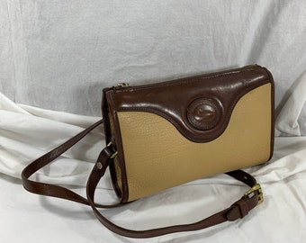 Vintage DOONEY & BOURKE beige brown leather classic zip top shoulder bag crossbody 90s