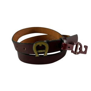 Rare Genuine ETIENNE AIGNER Burgundy Leather Logo Belt For Unisex Size XL 34 Logo Belt 2 cm burgundy - Belts - Women - Aigner main image 3