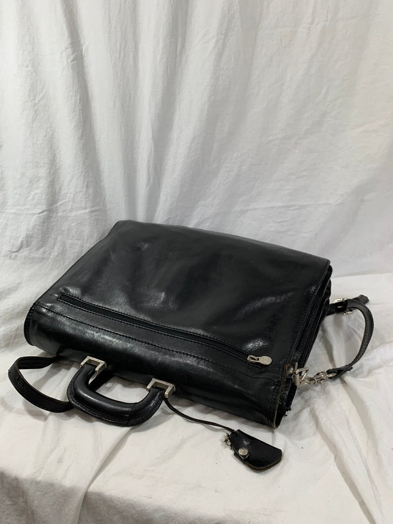 Genuine vintage black Italian leather briefcase messenger work bag