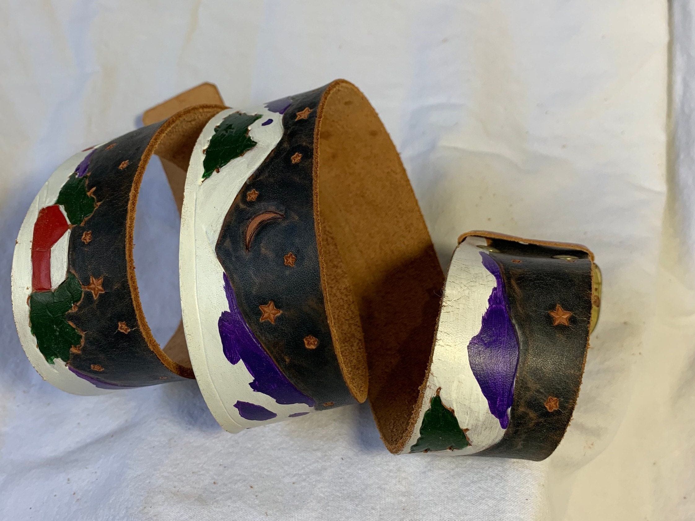 Vintage Hand Painted Diane Weiss NYC Ski Winter Leather Belt  display picture 3