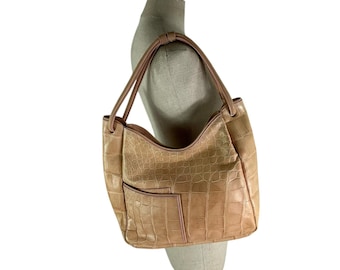 Vintage MAURO GOVERNA Powder Beige Leather Shoulder Bag Croc Pattern