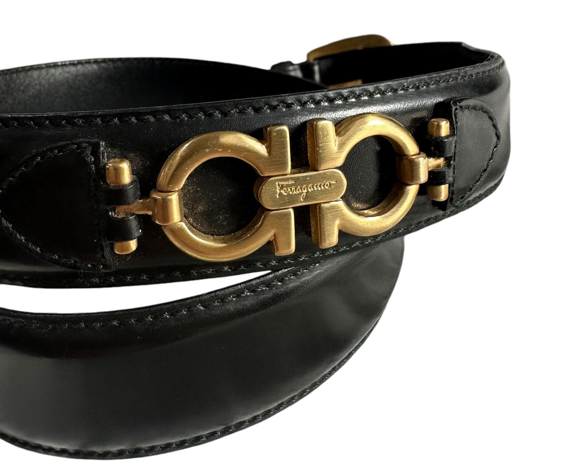 SALVATORE FERRAGAMO Black Leather Gold Gancini Women Belt Made in Italy 34 High waist Gancini belt - Women | Ferragamo main image 2