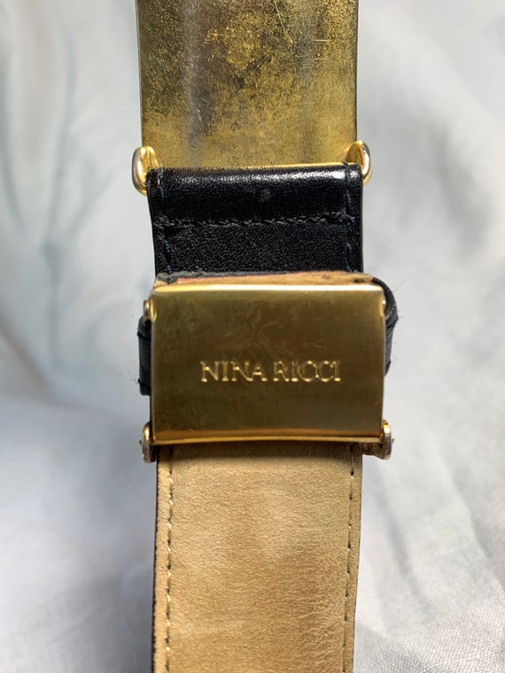 Vintage NINA RICCI Black Leather Belt With Logo Medium 1980s  display picture 3