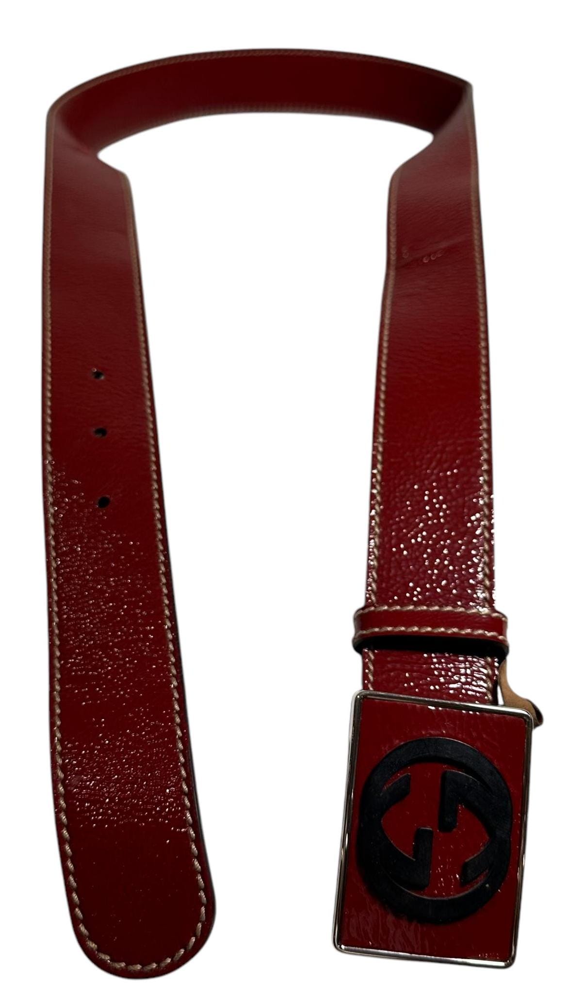 GUCCI Red Patent Leather Black Interlocking G Plaque Buckle  display picture 2