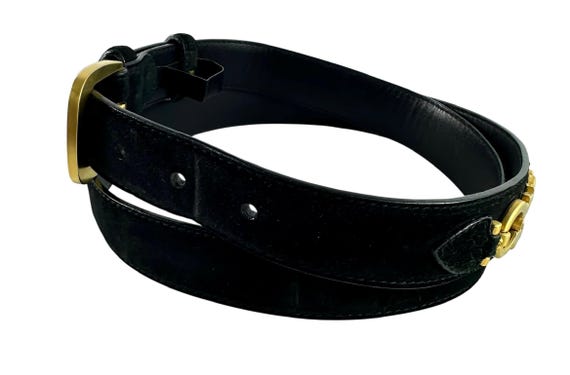 Genuine SALVATORE FERRAGAMO 4614 Black Suede Gold Gancini Men Belt