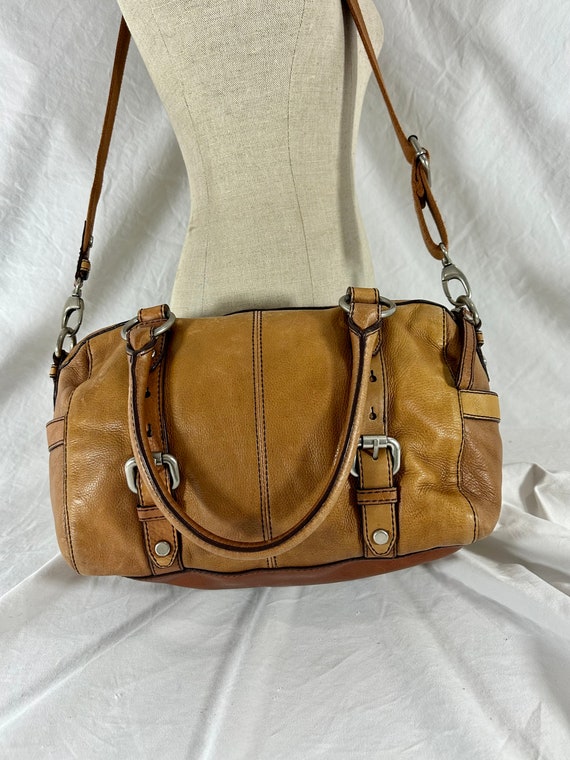 Genuine vintage FOSSIL tan leather satchel bag cro