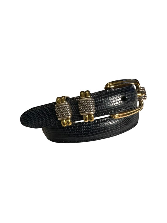 Genuine Brighton Lizard Pattern Blue Leather Belt Size XS/26  display picture 1