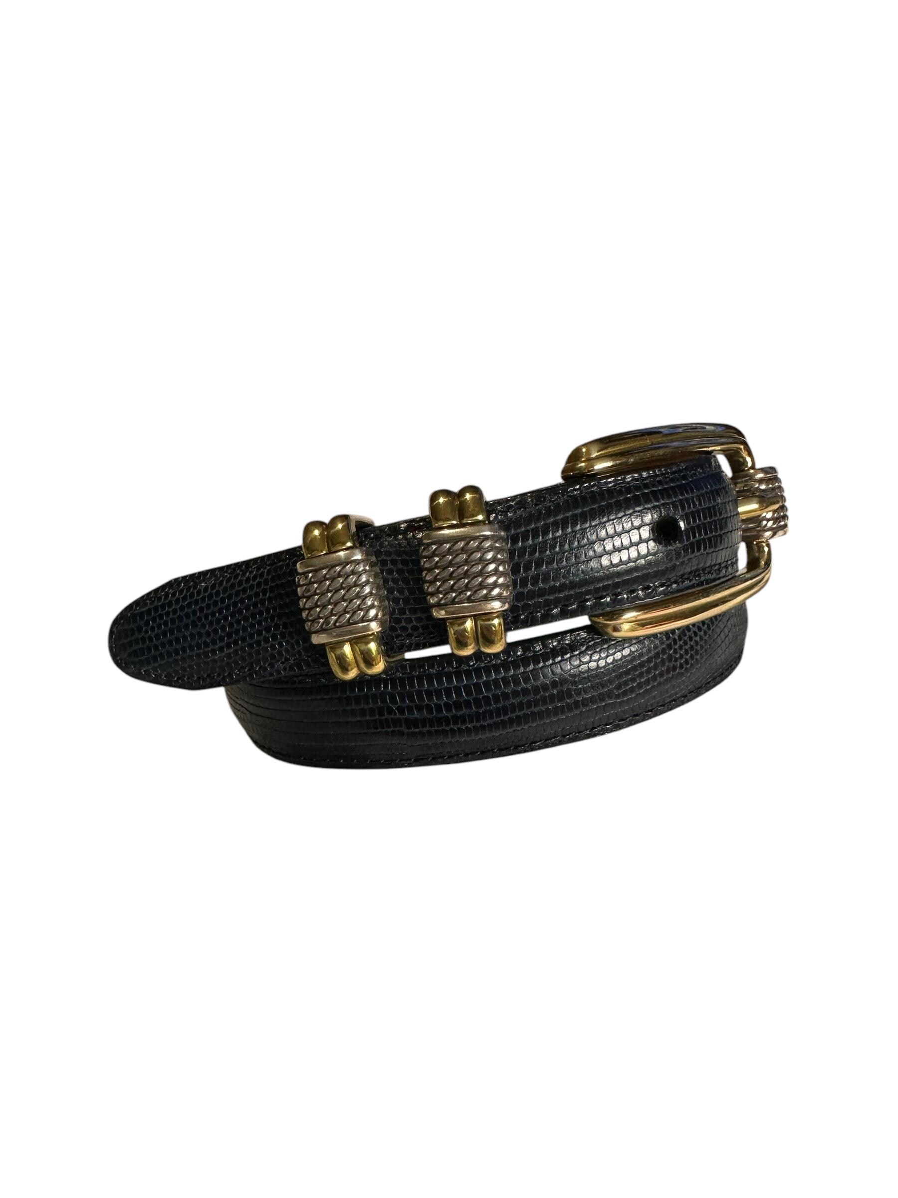 Genuine Brighton Lizard Pattern Blue Leather Belt Size XS/26 