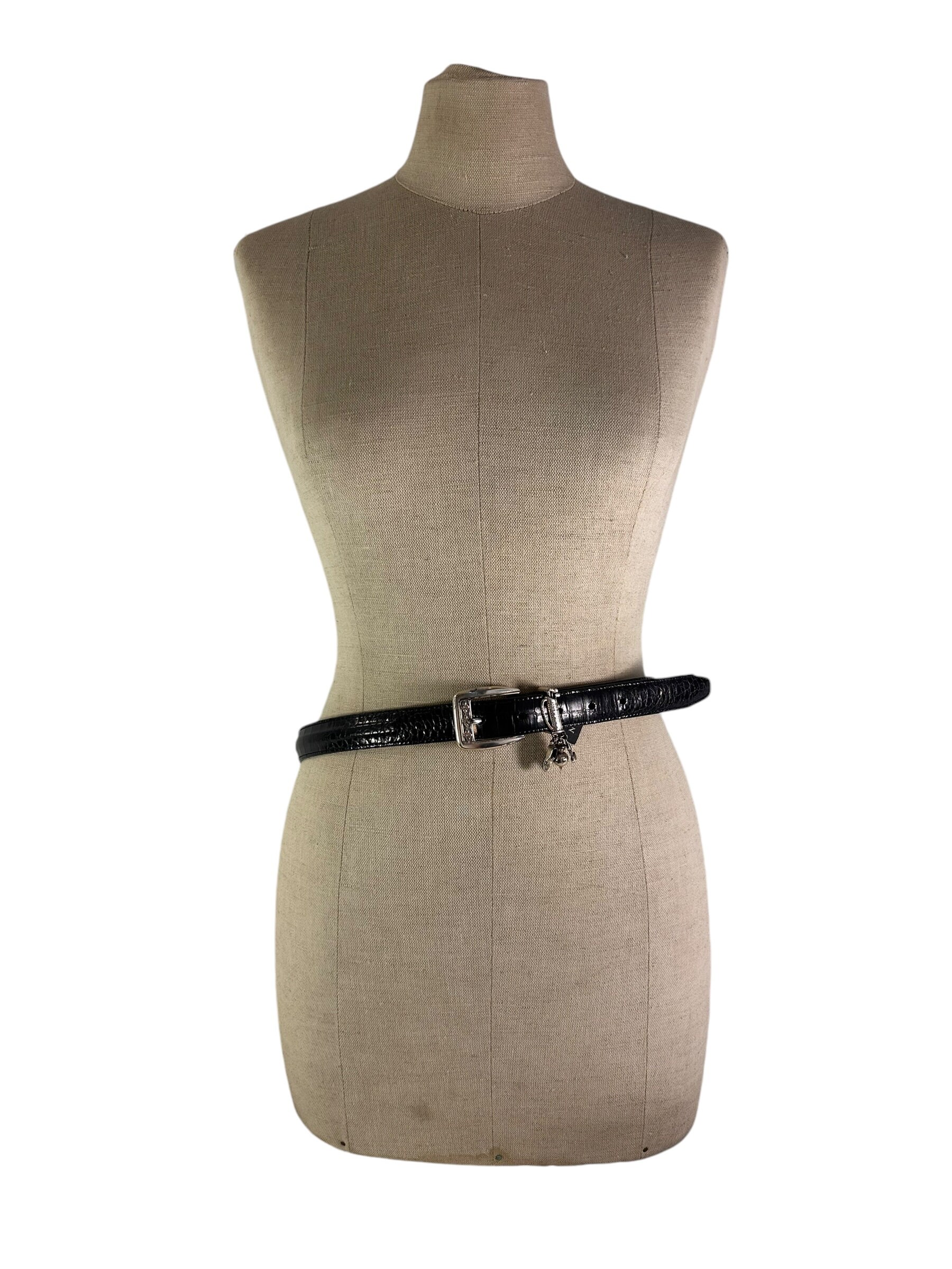 Vintage Brighton Black Leather Belt With Golf Motif Size 34 