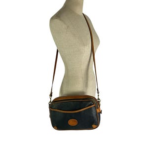 Vintage Dooney & Bourke Dark Navy and Tan Leather Crossbody Bag Purse