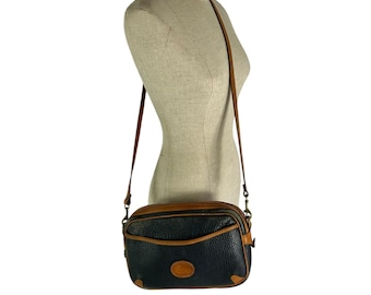Vintage Dooney & Bourke Dark Navy and Tan Leather Crossbody Bag Purse