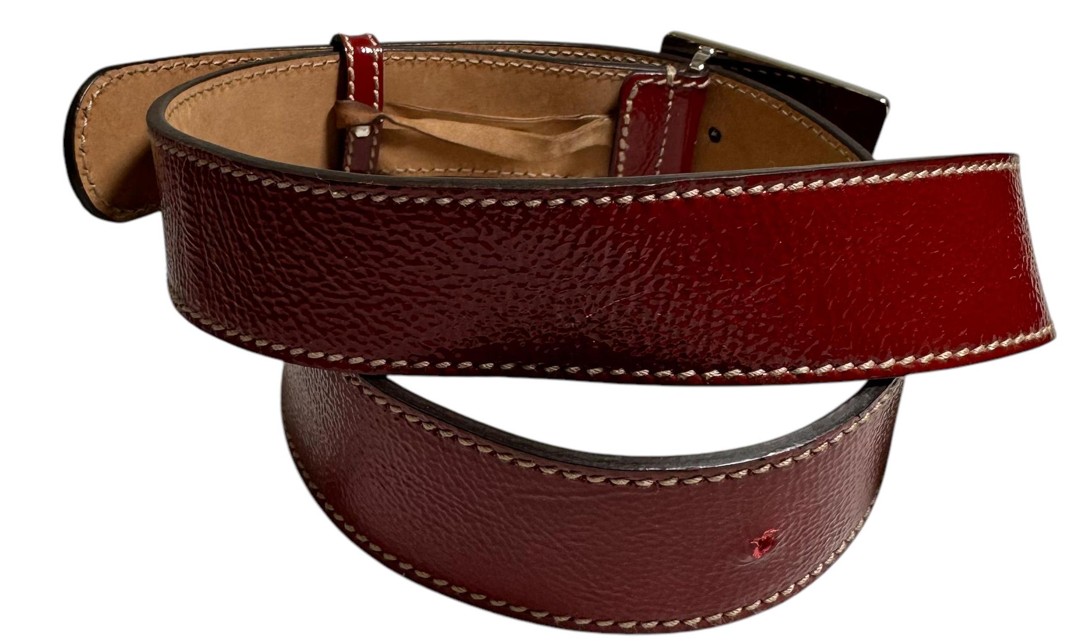 GUCCI Red Patent Leather Black Interlocking G Plaque Buckle Unisex Belt 95/33 Authentic GUCCI Red Patent Leather Black Interlocking G  main image 4