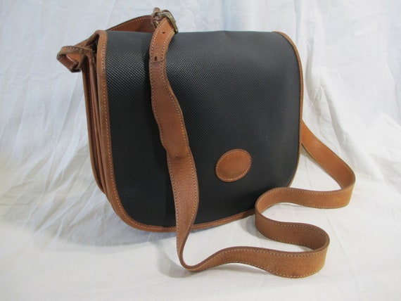Vintage LONGCHAMP Black Coated Canvas and Tan Leather 