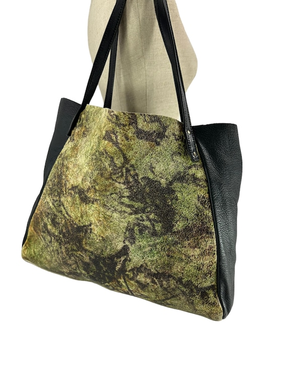 Genuine Vintage American Apparel Lepicier Camo Black Leather Tote Bag Etsy