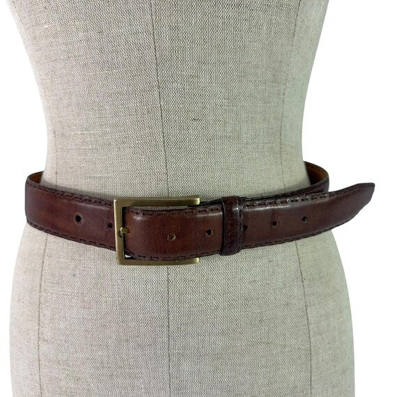 ERMENEGILDO ZEGNA Brown Stitch Leather Dress Belt Made in 